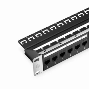 X2-Racks, CAT6 24 Port Patch Panel, 1RU, with Cable Management