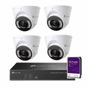 TP-Link CCTV Kit: 4 x 8MP IP Turret Cameras (Full-Colour Speaker / Mic / Light) + 4CH NVR with 2TB