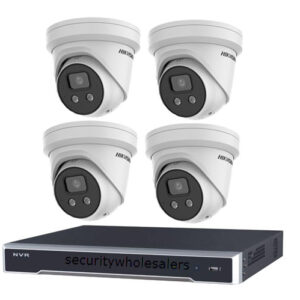 Hikvision 6MP 4CH CCTV Kit: 4 Outdoor Turret Cameras with AcuSense + 4CH PoE NVR 4TB (DS-2CD2366G2-IU, DS-7604NI-I1-4P)