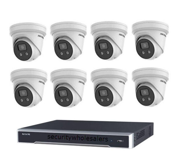 Hikvision 6MP 8CH CCTV Kit: 8 Outdoor Turret Cameras with AcuSense + 8CH PoE NVR 4TB (DS-2CD2366G2-I, DS-7608NI-M2/8P)