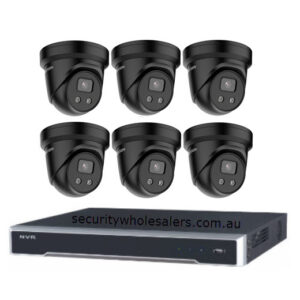 Hikvision 6MP 8CH CCTV Kit: 6 Black Outdoor Turret Cameras with Mic &amp; AcuSense + 8CH PoE NVR 4TB (DS-2CD2366G2-IU, DS-7608NI-M2/8P)