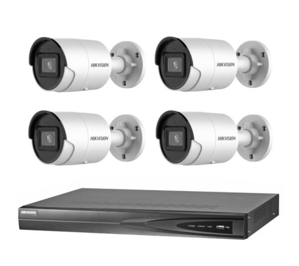 Hikvision 6MP 4CH CCTV Kit: 4 Mini Bullet Cameras with AcuSense + 4CH PoE NVR (DS-2CD2066G2-I, DS-7604NI-I1/4P)
