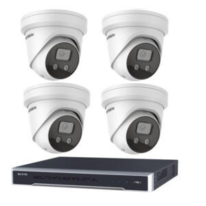 8MP 4CH Hikvision CCTV Kit: 4 x Outdoor Turret Cameras with Acusense Filter + 4CH NVR 4TB HDD