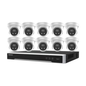 Hikvision 6MP 16CH CCTV Kit: 10 Turret Cameras with Mic &amp; AcuSense + 16CH PoE NVR (DS-2CD2366G2-IU, DS-7616NI-I2/16P, No HDD)