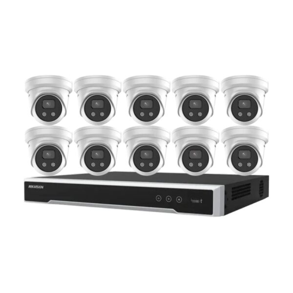 Hikvision 6MP 16CH CCTV Kit: 10 Turret Cameras with Mic &amp; AcuSense + 16CH PoE NVR (DS-2CD2366G2-IU, DS-7616NI-I2/16P, No HDD)