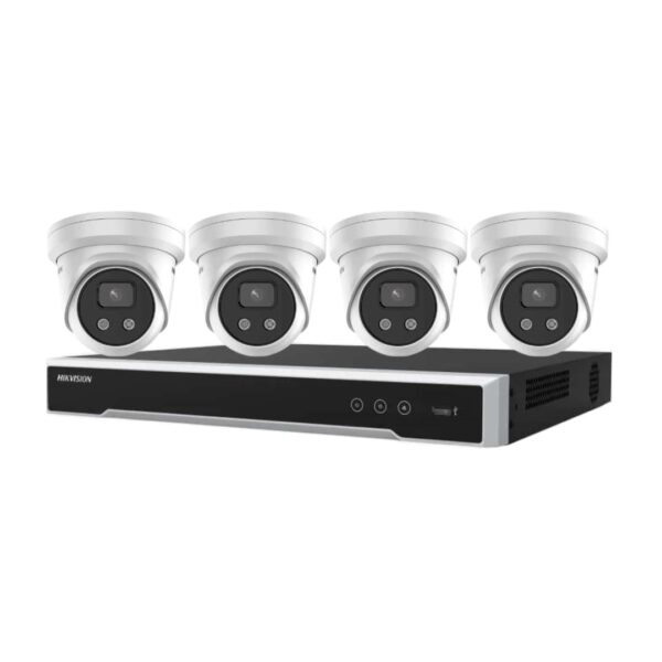Hikvision 4 x 8MP Cameras 8CH NVR CCTV Kit: 4 AcuSense Turret + 8CH 8K NVR Bundle 4TB