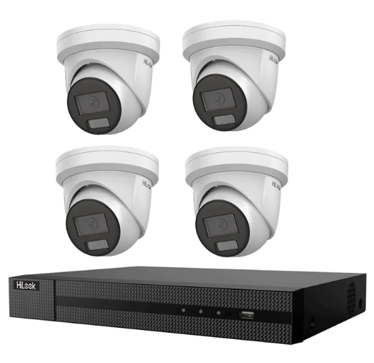 HiLook Hikvision 6MP AcuSense 4CH CCTV Kit with 4 Turret IP Cameras IPC-T262H-MU
