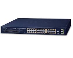 Planet 24-Port PoE Managed Gigabit Switch, 4x Combo TP/SFP Uplink, 802.at, 440W