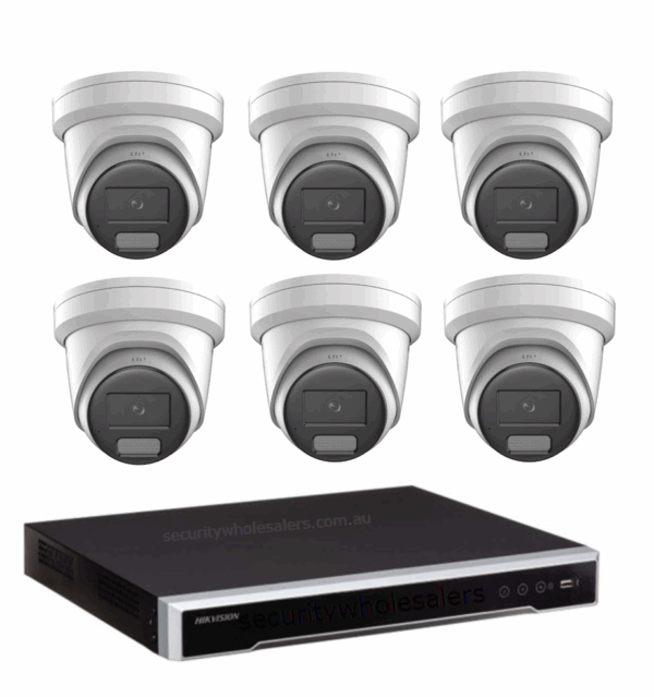 Hikvision 6MP 8CH ColorVu 3.0 Hybrid CCTV Kit: 6 LiveGuard Turret Cameras + 8CH M Series PoE NVR 4TB (DS-2CD2367G3-LIS2UY/SL, DS-7608NI-M2/8P)