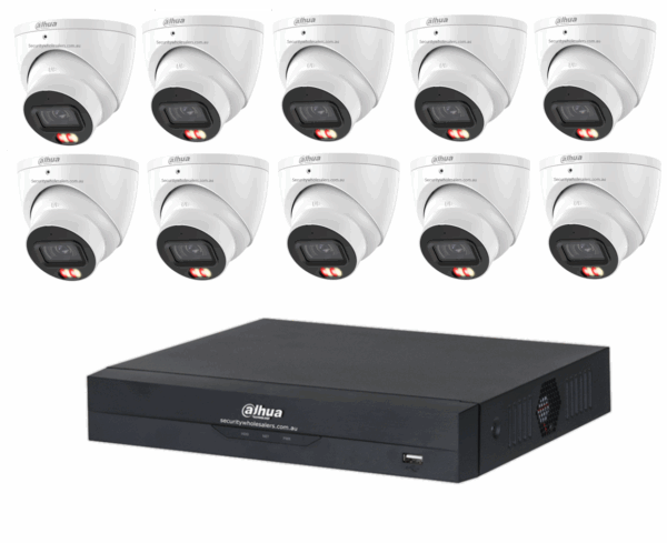 Dahua 24/7 WizColour 16CH CCTV Kit – 10x WizColor Turrets with SMD 4.0 + 16CH PoE NVR (DH-IPC-HDW2549EMP-S-PRO-ANZ, DHI-NVR4216-16P-AI/ANZ)