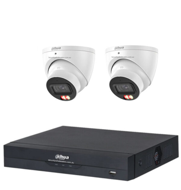 Dahua 6MP 4CH CCTV Kit - 2x Smart Dual Light Turret Cameras with SMD 4.0 &amp; Mic + 4CH PoE NVR (DH-IPC-HDW3667EM-S-IL-ANZ, DHI-NVR4104HS-P-AI/ANZ)