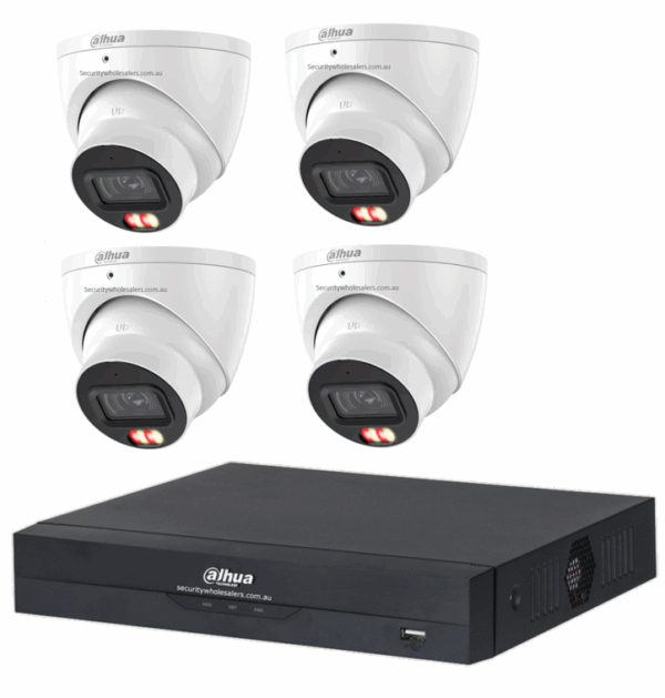 Dahua 24/7 WizColor 4CH CCTV Kit – 4x WizColor Turrets with SMD 4.0 + 4CH PoE NVR (DH-IPC-HDW2549EMP-S-PRO-ANZ, DHI-NVR4104HS-4P-4KS2/ANZ)