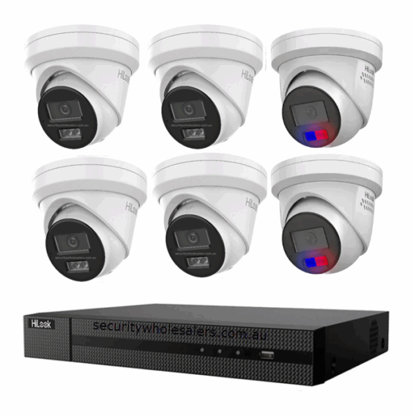 HiLook Hikvision 6MP AcuSense CCTV Kit - 2x Colour Deterrence IPC-T269-MU/SL + 4x Turret IPC-T361H-MU + 8CH PoE NVR (NVR-108MH-C/8P)