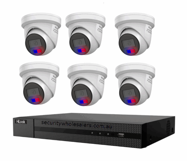 HiLook Hikvision 6MP AcuSense 8CH CCTV Kit with 6 All-in-One Colour Deterrence Cameras IPC-T269-MU/SL