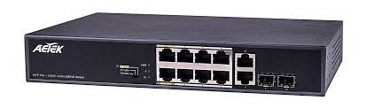 Aetek AET-C11-08232120 8 Port Unmanaged PoE Switch, 2x Gigabit SFP/RJ45 Uplink, EX Mode, 120W
