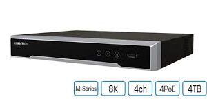 Hikvision DS-7604NI-M1-4P 4ch PoE CCTV NVR 4K 4TB Hard Drive