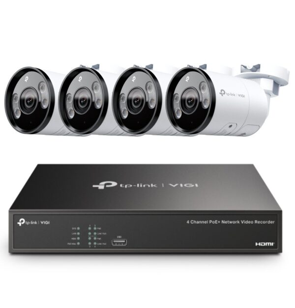 TP-Link Insight 8MP Bullet CCTV Kit: 4 x IP Cameras (Full-Colour Speaker / Mic / Light) + 4CH NVR